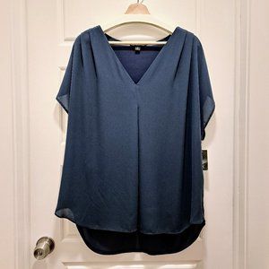 INC International Concepts Inverted-Pleat V-Neck Indigo Top, Size 3X